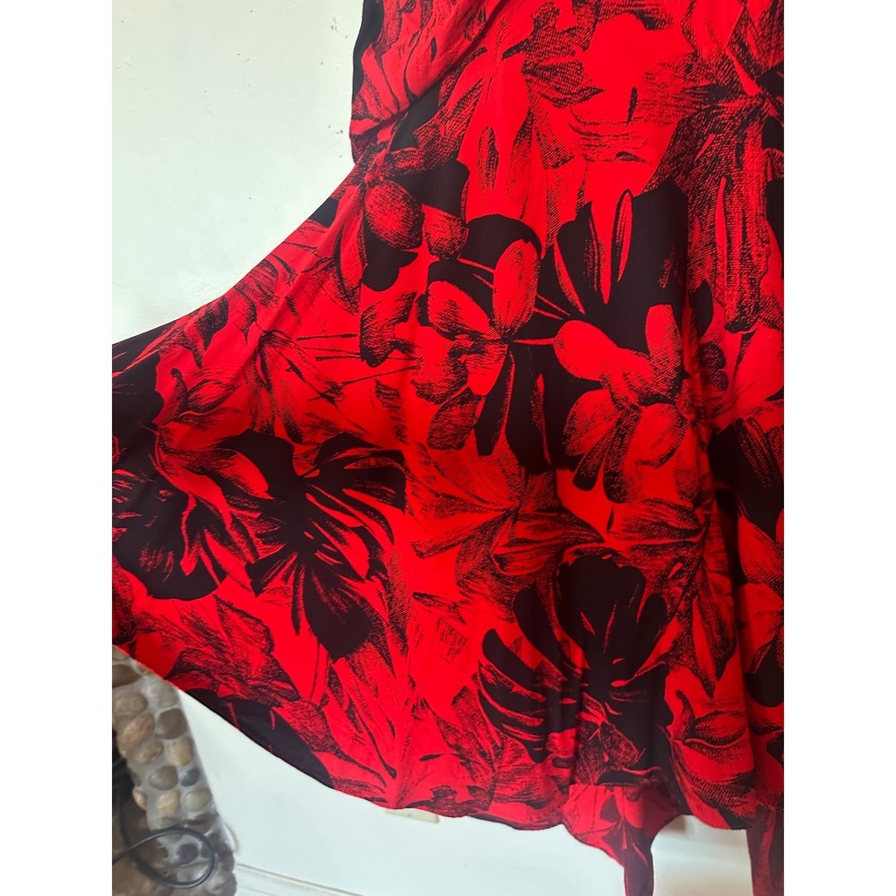 Joni Blair of California Vintage Red Black Floral Belted Midi Dress Size 9 - Picture 9 of 16